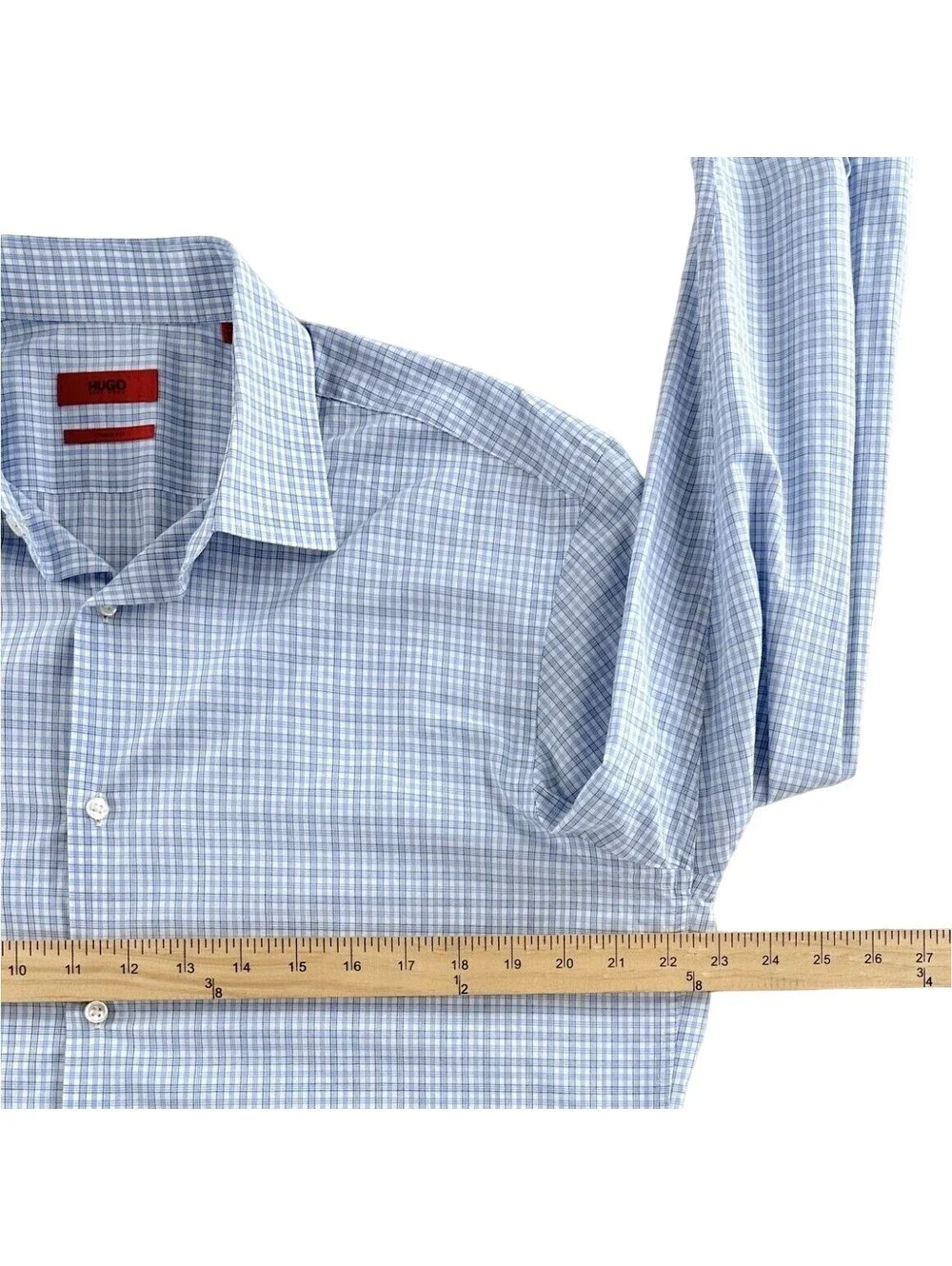 Hugo Boss Sharp Fit White/Blue Check Dress Shirt 16.5 x 34/35